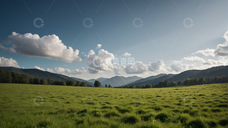 高清大图下载【趣麦麦图】广阔草原与远处山峦风景