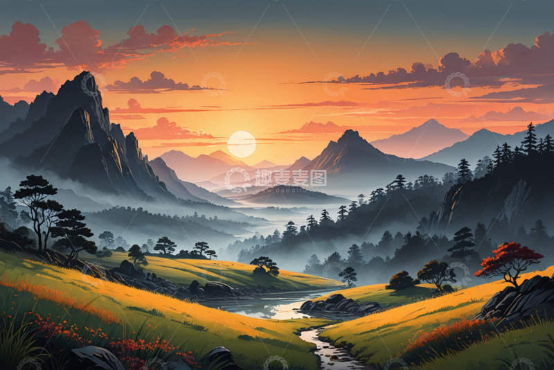 高清大图下载【趣麦麦图】山间日出自然风光