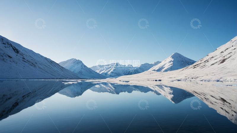 高清大图下载【趣麦麦图】雪山倒映在平静湖面上的景象