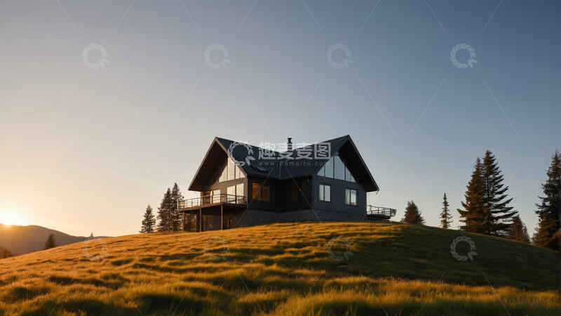 高清大图下载【趣麦麦图】山坡上的独栋木屋