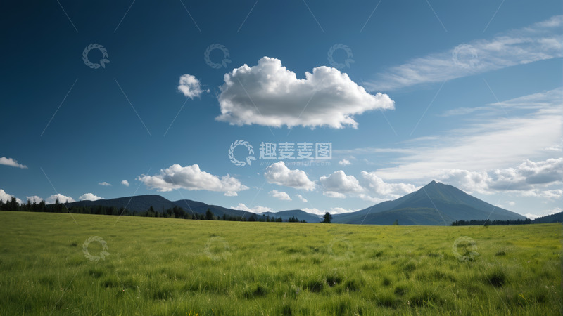 高清大图下载【趣麦麦图】广阔草原蓝天白云远山景观