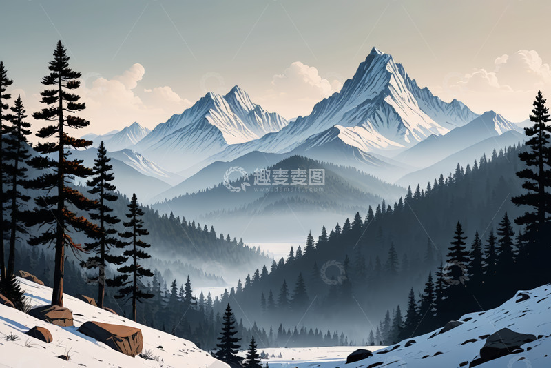 高清大图下载【趣麦麦图】雪山森林自然风光