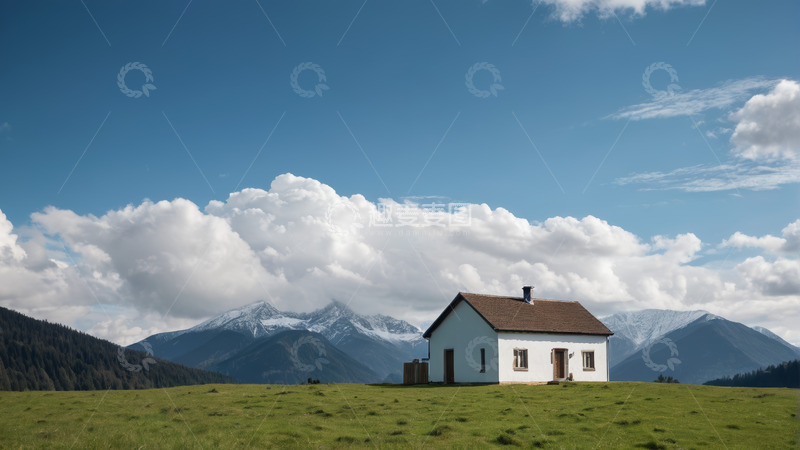 高清大图下载【趣麦麦图】草原山间的白色小屋