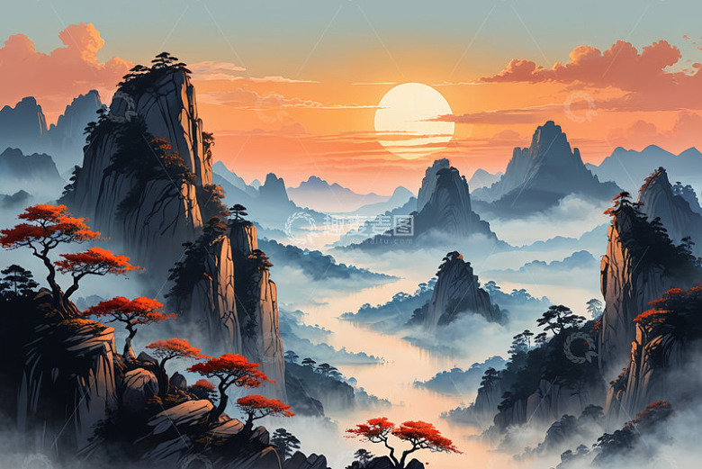 夕阳下的壮丽山景