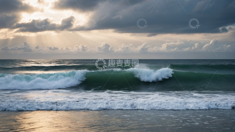高清大图下载【趣麦麦图】海边涌动的海浪与天空景象