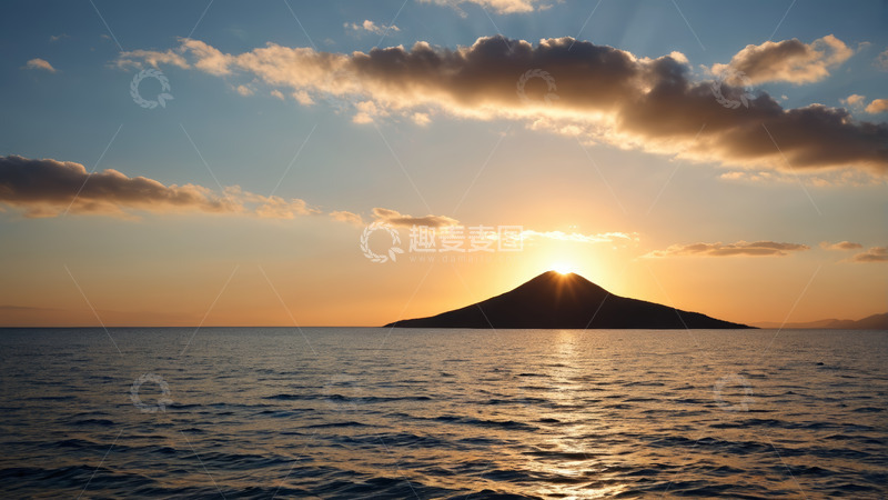 高清大图下载【趣麦麦图】海上日出与岛屿景观