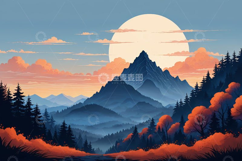 高清大图下载【趣麦麦图】山林间夕阳下的自然风光