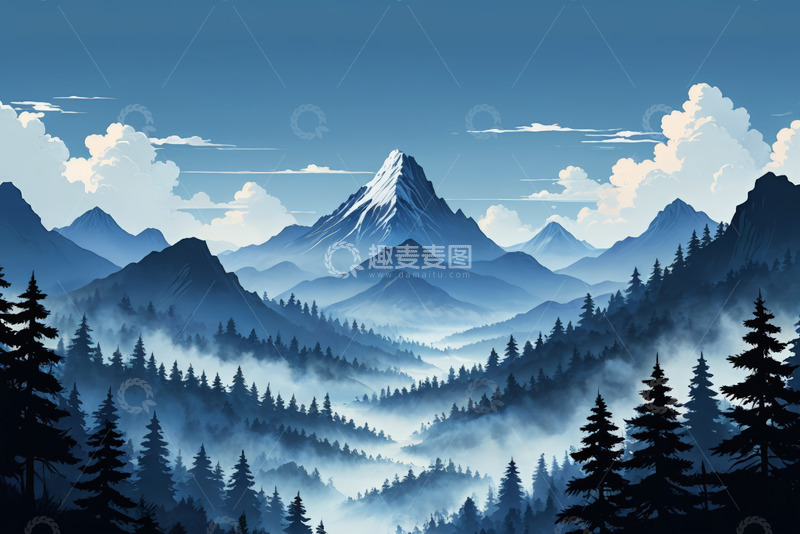 高清大图下载【趣麦麦图】山林云雾自然风光全景