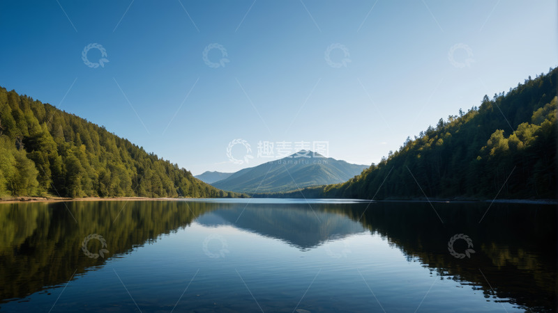 高清大图下载【趣麦麦图】山林间平静湖泊自然风光