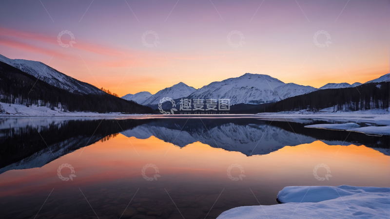 高清大图下载【趣麦麦图】雪山湖泊日出自然风光