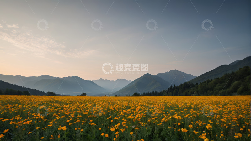 高清大图下载【趣麦麦图】山间黄花盛开的田野风光