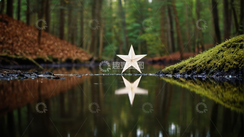 高清大图下载【趣麦麦图】森林水边的白色星星倒影景象