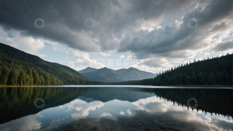 高清大图下载【趣麦麦图】山林湖泊自然风光全景