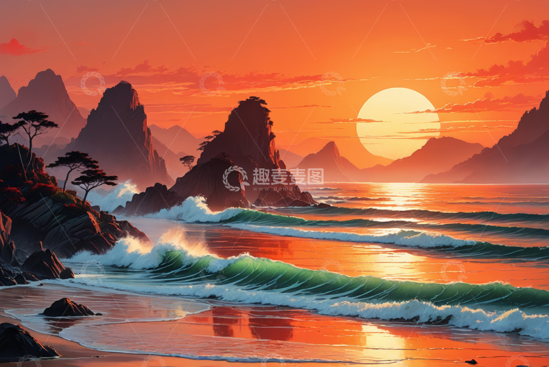 高清大图下载【趣麦麦图】海边日落自然风光