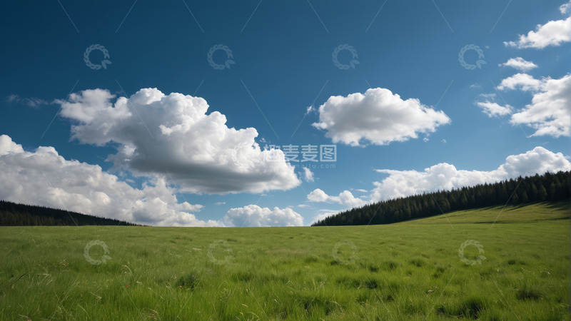 高清大图下载【趣麦麦图】蓝天白云下的绿色草原