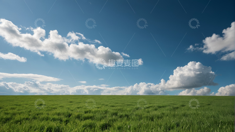 高清大图下载【趣麦麦图】蓝天白云下的绿色草原风景