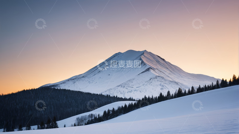 高清大图下载【趣麦麦图】雪山森林日落自然景观