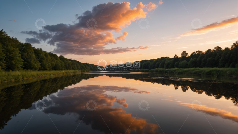 高清大图下载【趣麦麦图】河畔黄昏自然风光倒影