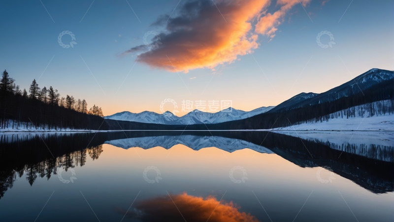 高清大图下载【趣麦麦图】雪山湖泊自然风光全景