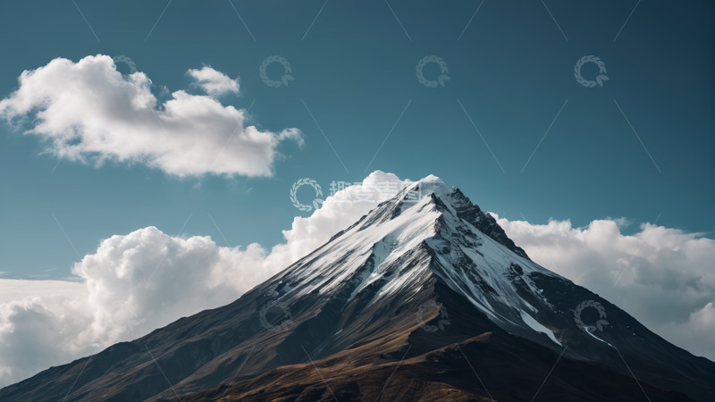 高清大图下载【趣麦麦图】蓝天白云下的雪山自然风光