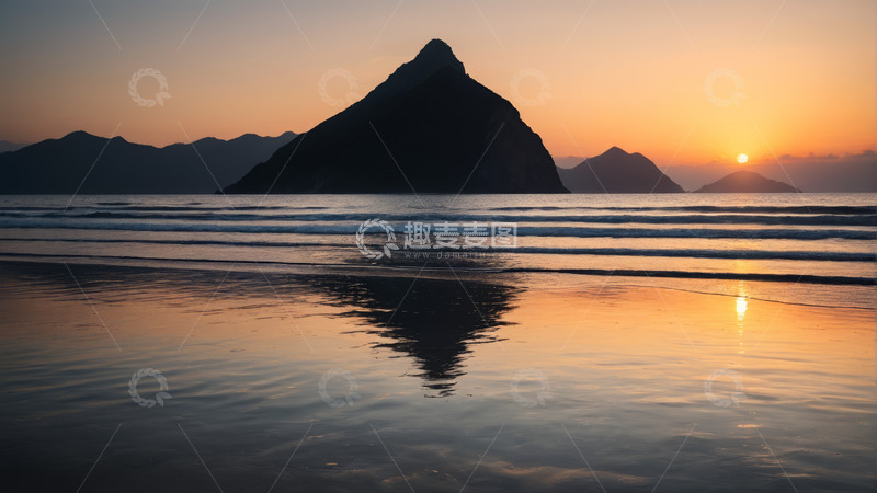 高清大图下载【趣麦麦图】海滩日落山景风光
