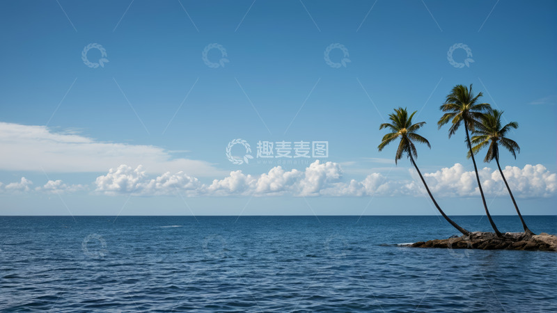 高清大图下载【趣麦麦图】海边椰树与蓝天海洋景观