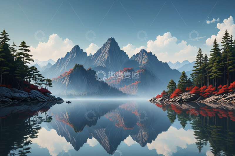 高清大图下载【趣麦麦图】山水相依自然风光