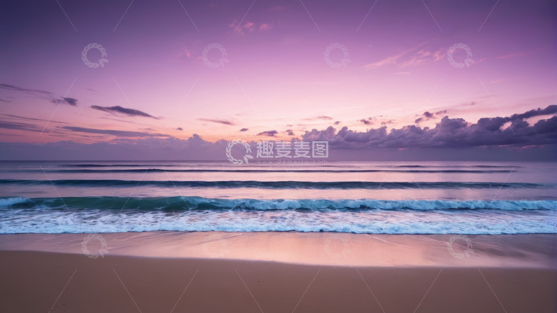 高清大图下载【趣麦麦图】黄昏时海滩海浪与天空景观