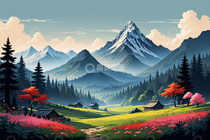 高清大图下载【趣麦麦图】山间森林田园风景