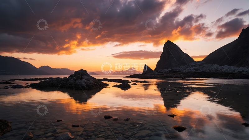 高清大图下载【趣麦麦图】海边日落时分的壮丽山景