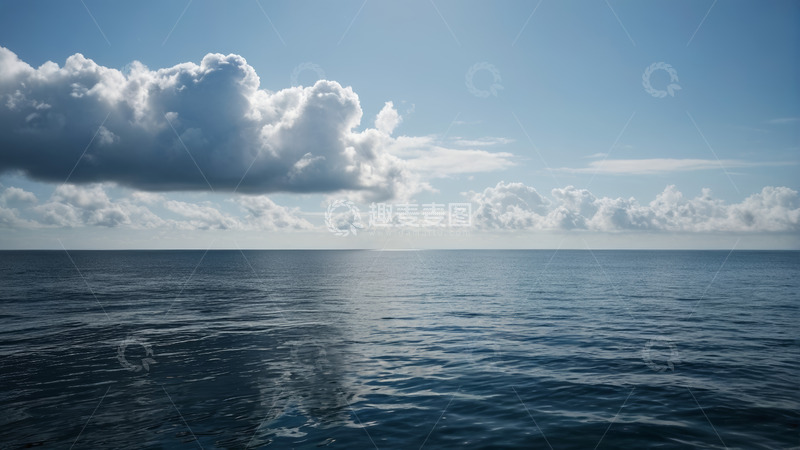 高清大图下载【趣麦麦图】广阔海洋与蓝天白云景象
