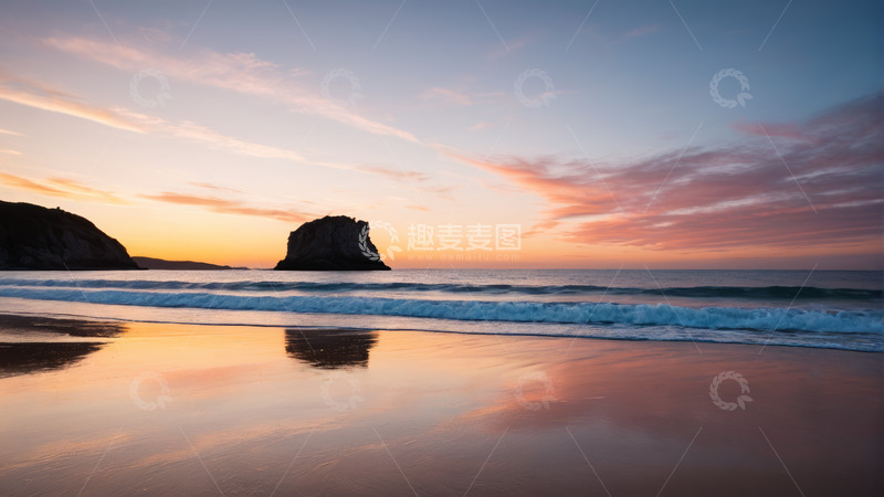 高清大图下载【趣麦麦图】海滩日落时分海景