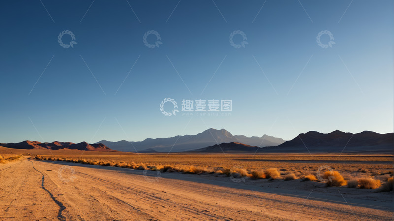 高清大图下载【趣麦麦图】沙漠公路与远山景观