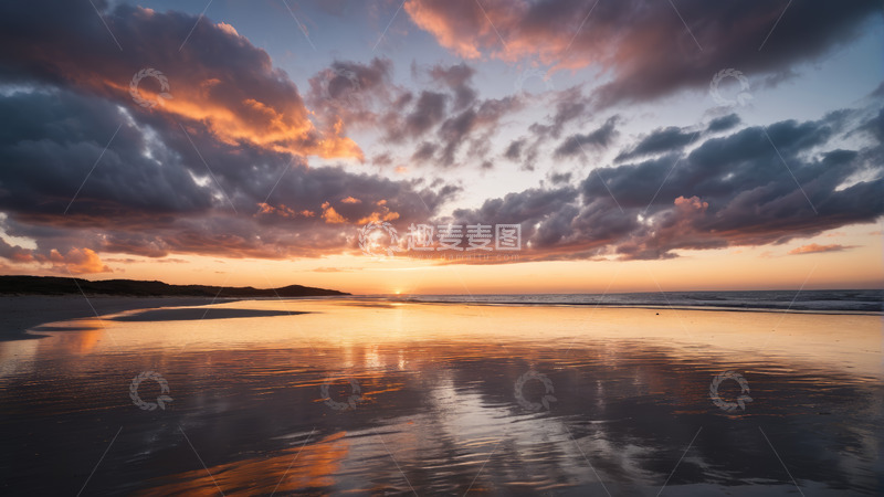 高清大图下载【趣麦麦图】海滩日落时分的自然风光