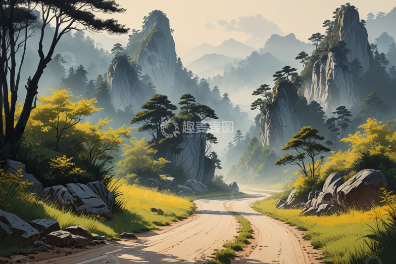 高清大图下载【趣麦麦图】山间森林中的蜿蜒小路