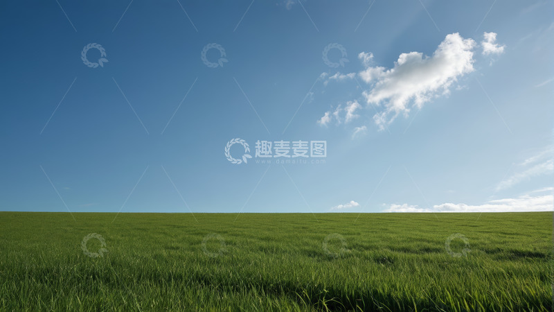 高清大图下载【趣麦麦图】广阔绿草地与蓝天白云景象