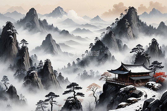 中式山水间的古建筑风景