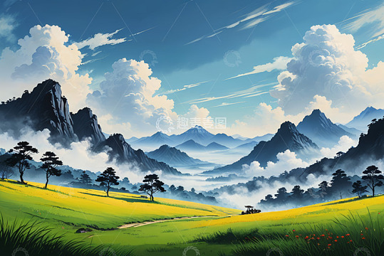 山间草地田园风光景色