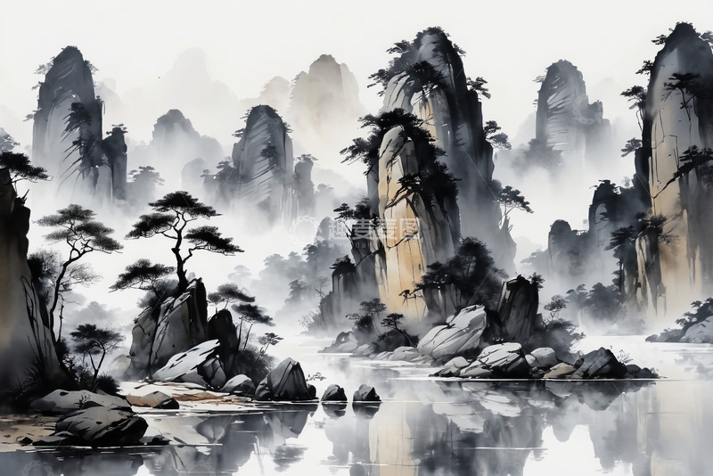 高清大图下载【趣麦麦图】水墨风格山水风景