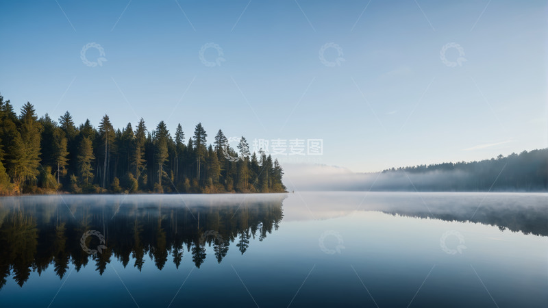 高清大图下载【趣麦麦图】森林湖泊晨雾自然风光