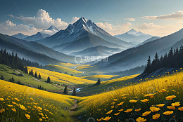 山间花海与远山风景