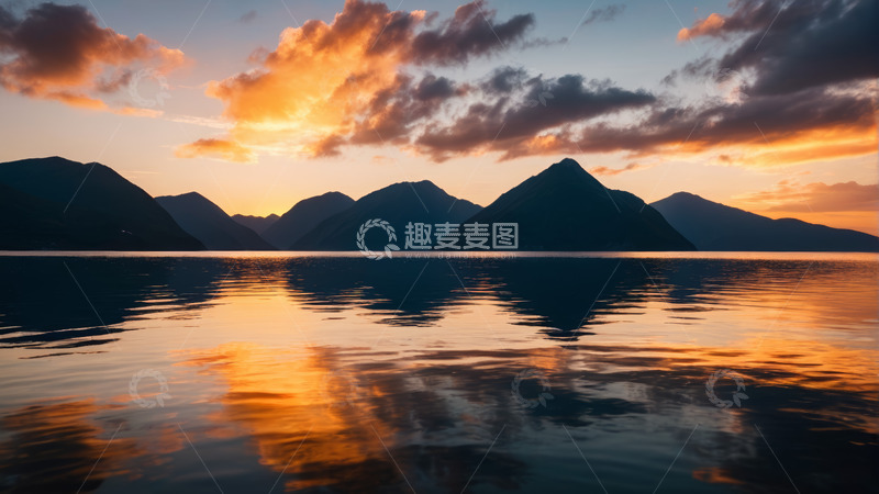 高清大图下载【趣麦麦图】山水间的日落美景