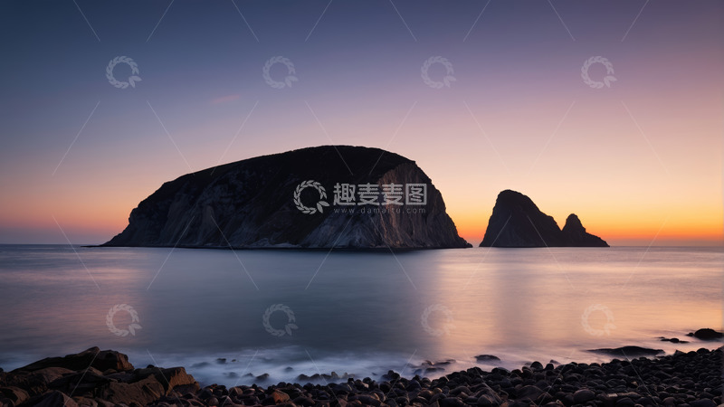 高清大图下载【趣麦麦图】海边日落时的岩石景观