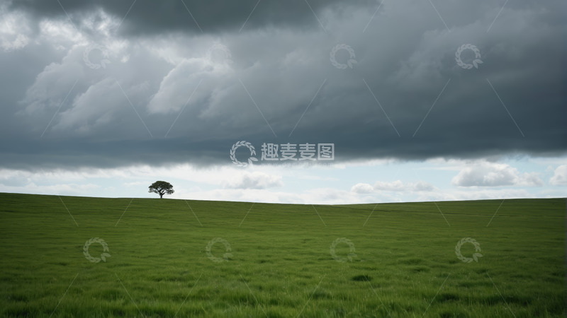 高清大图下载【趣麦麦图】草原上孤树与乌云景观