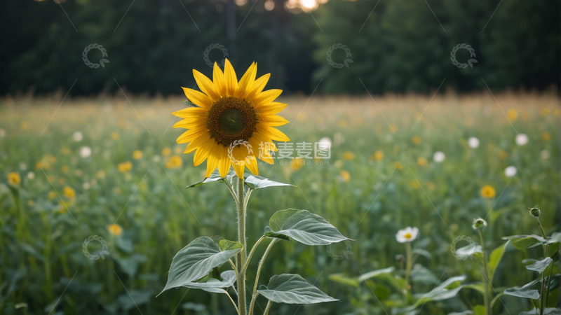 高清大图下载【趣麦麦图】田野中的单株向日葵