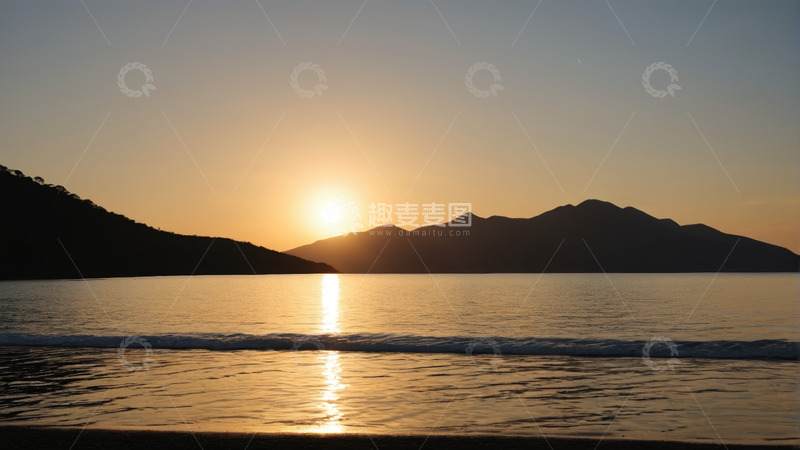 高清大图下载【趣麦麦图】海边日落时分的山水景观