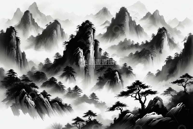 高清大图下载【趣麦麦图】水墨风格山水风景