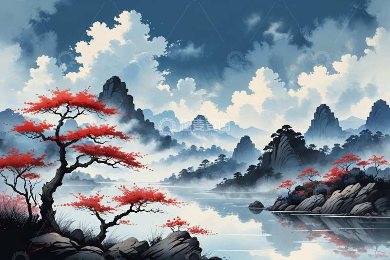 高清大图下载【趣麦麦图】中式水墨山水风景