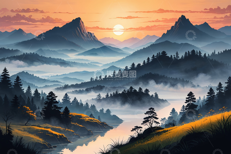 高清大图下载【趣麦麦图】山间日出自然风光