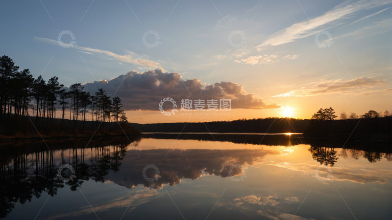 高清大图下载【趣麦麦图】湖畔日落自然风光